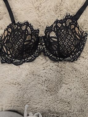 Black Lace Balconette Underwire Bra with Sheer Mesh Detailing